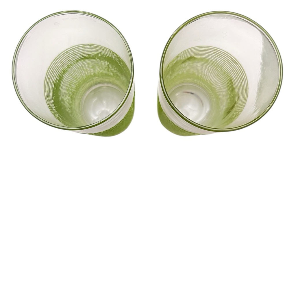 CULVER LTD  Icicle Ring Pattern Green Tall Glasses Set of 2 Vintage - Picture 3 of 6